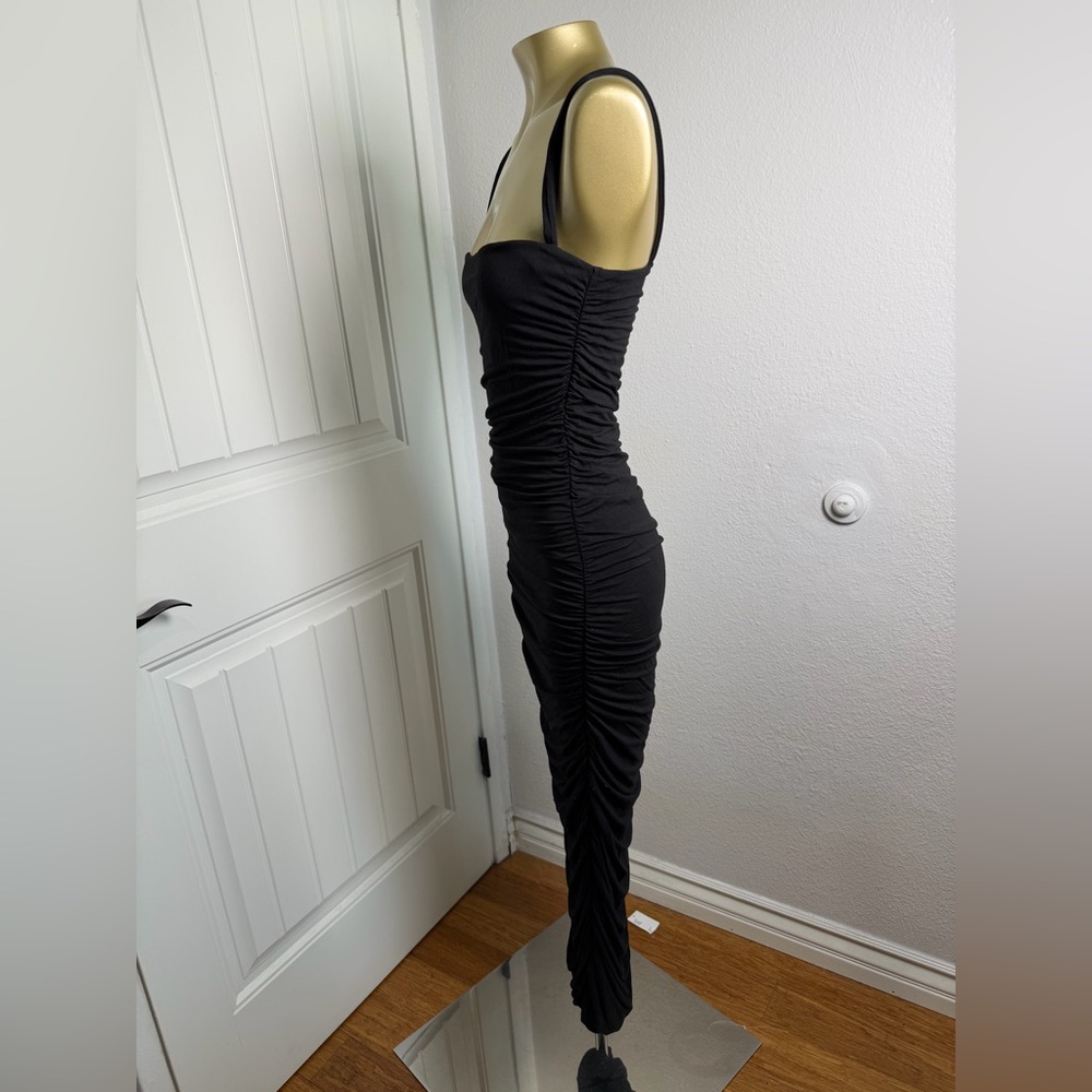 GOOD AMERICAN Black Squareneck Ruched Sleeveless Bodycon Maxi Dress 2 - Picture 5 of 9